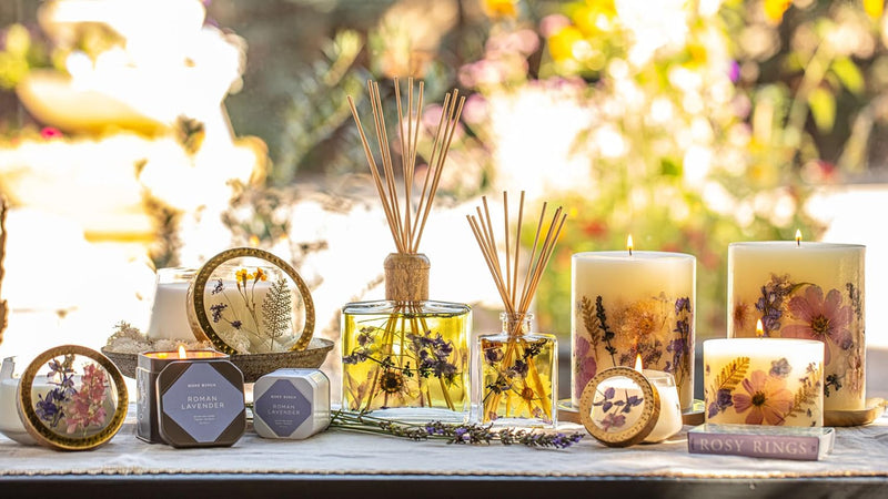 Rosy Rings Round Botanical Candle Roman Lavender - Aromatherapy Candles, Luxury Candles, Long Lasting Candles, Botanical Candles, Candle Gift Sets, Home Decor (Small)