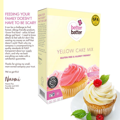 Better Batter Yellow Cake Mix | Certified Kosher, Vegan & Gluten Free Mix for Baking Top 8 Allergen-Free Perfect for Cakes & Cupcakes! Add Water, Oil & Eggs Hostess Kitchen Cooking Gifts 18.25oz Pouch