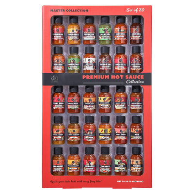 Kiri & Sons Hot Sauce Gift Set of 30 – Premium Gourmet Variety Pack | Spicy Chili Pepper Collection for Cooking Grilling and Dipping | Heat Challenge Condiment Box and Kitchen Essentials