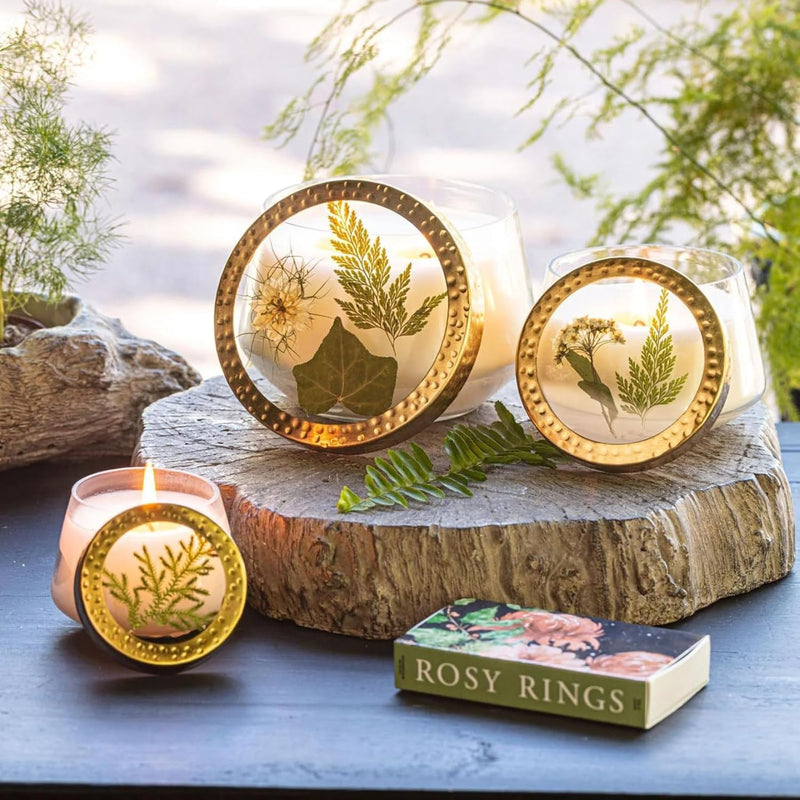 Rosy Rings Pressed Floral Candle - Aromatherapy Candles, Long Lasting Scented Luxury Candles for Home Decor, Botanicals Gifts Notes of Clary Sage, Santal, Red Cedar, Musk Medium (Forest)