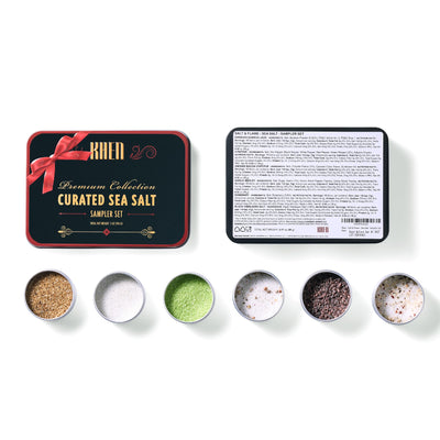 Khen Smoked Sea Salt Gift Set of 6 Salt & Flame – Premium Gourmet Seasoning Collection | Culinary Variety Pack for Cooking Grilling and Finishing | Assorted Natural Blends in Elegant Tin Box