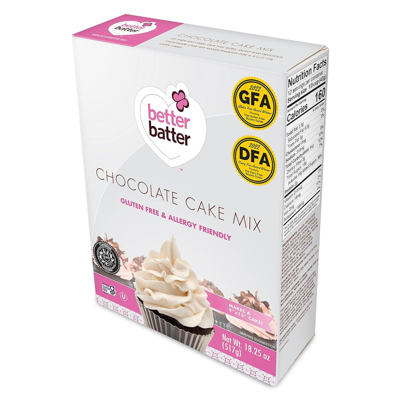 Better Batter Chocolate Cake Baking Mix, Certified Gluten Free, Great for Cupcakes, Moist, Non-GMO, Vegan, Kosher, Top 10 Allergen Friendly, Cup for Cup Baking Alternative, 18.25 oz