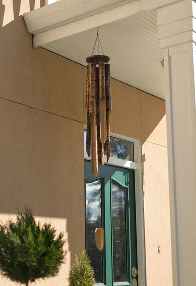 Cohasset Gift & Garden Deep Resonance Serenity Bell Bamboo Wind Chime Giant Burnt Flower Design 31.5" Tube Wooden and Bamboo Chimes for Outside Use-Wood Wind Chimes for Outdoor, Serenity in the Bamboo