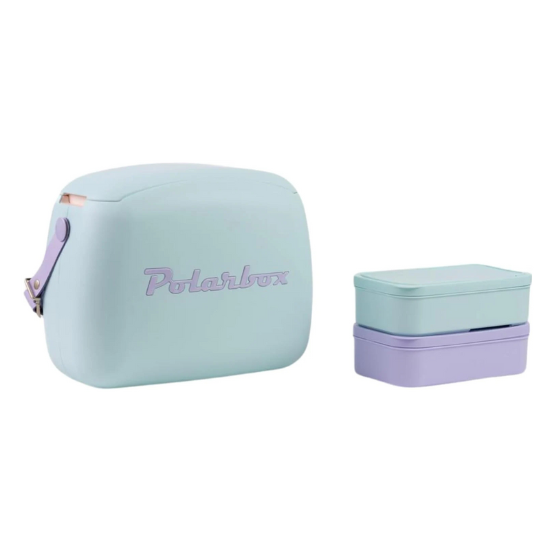 Lunch Tote Cooler Bag | Retro Lunch Box Picnic Reusable Lunch Bag Vintage Mini Cooler Hand Bag Includes 2 Food Containers! Food & Drinks Work, Travel, Beach Camping Hiking 6L (Sky Blue Lilac)