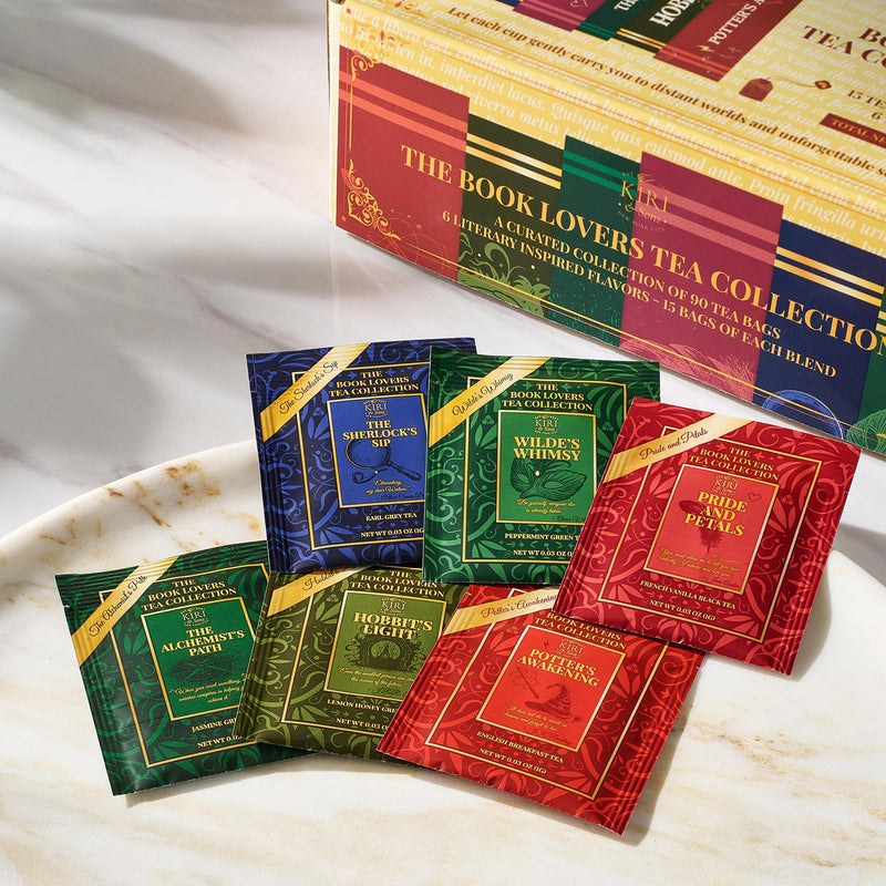 Kiri & Sons Book Lovers – Tea Bags & Box | Premium Gourmet Assortment Gift Set with Literary Themed Blends | 90 Count Variety Pack| Aromatic Soothing Beverage Collection for Relaxation and Reading