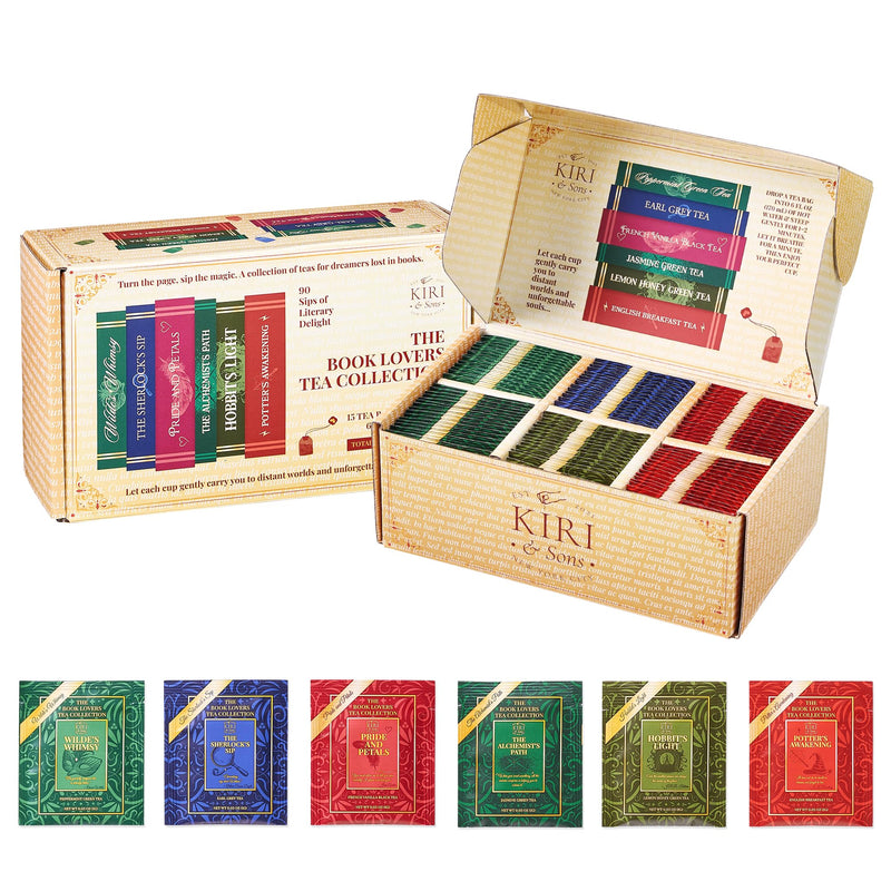 Kiri & Sons Book Lovers – Tea Bags & Box | Premium Gourmet Assortment Gift Set with Literary Themed Blends | 90 Count Variety Pack| Aromatic Soothing Beverage Collection for Relaxation and Reading