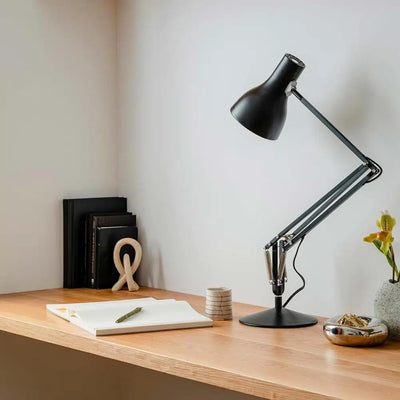 Type 75 Desk Lamp | Large Adjustable Matt Paint Finish Cast Iron Base Aluminum Cover Integrated Shade Switch for Home Decor Essentials Study Bedroom Office Light (Jet Black)