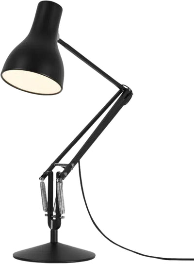 Type 75 Desk Lamp | Large Adjustable Matt Paint Finish Cast Iron Base Aluminum Cover Integrated Shade Switch for Home Decor Essentials Study Bedroom Office Light (Jet Black)