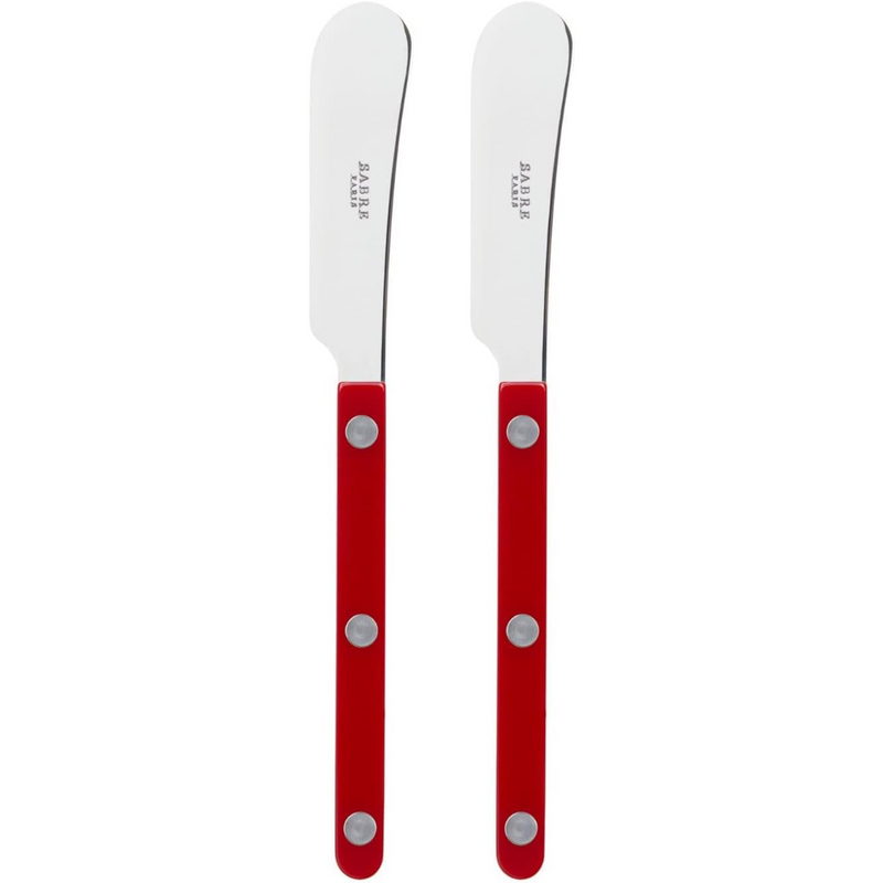 Set of 2 Spreader Knives 5.5 inches - Bistrot Collection - Perfect for Butter, Tapenades, Spreads - Stainless Steel & Nylon - Dishwasher Safe - Burgundy - Brilliant Finish