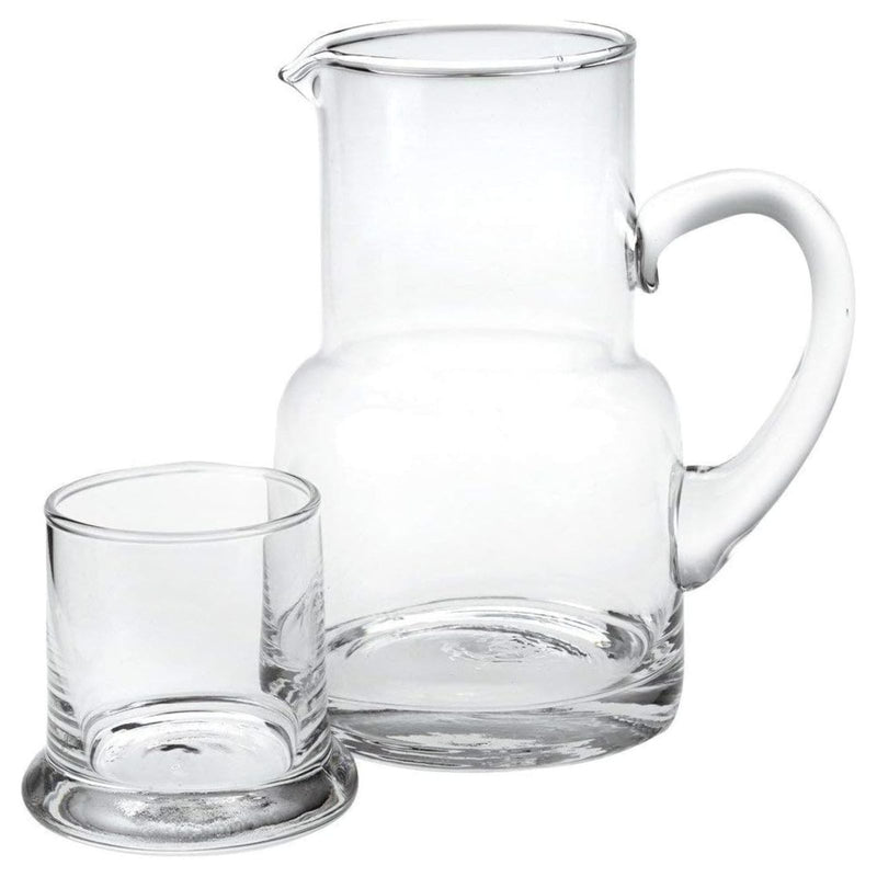 Badash Long Island Crystal Pitcher Set - 2-Piece 24 oz. Mouth-Blown Lead-Free Crystal Glass Carafe with 6 oz. Glass Set - Perfect Bedside or Desktop Water Pitcher