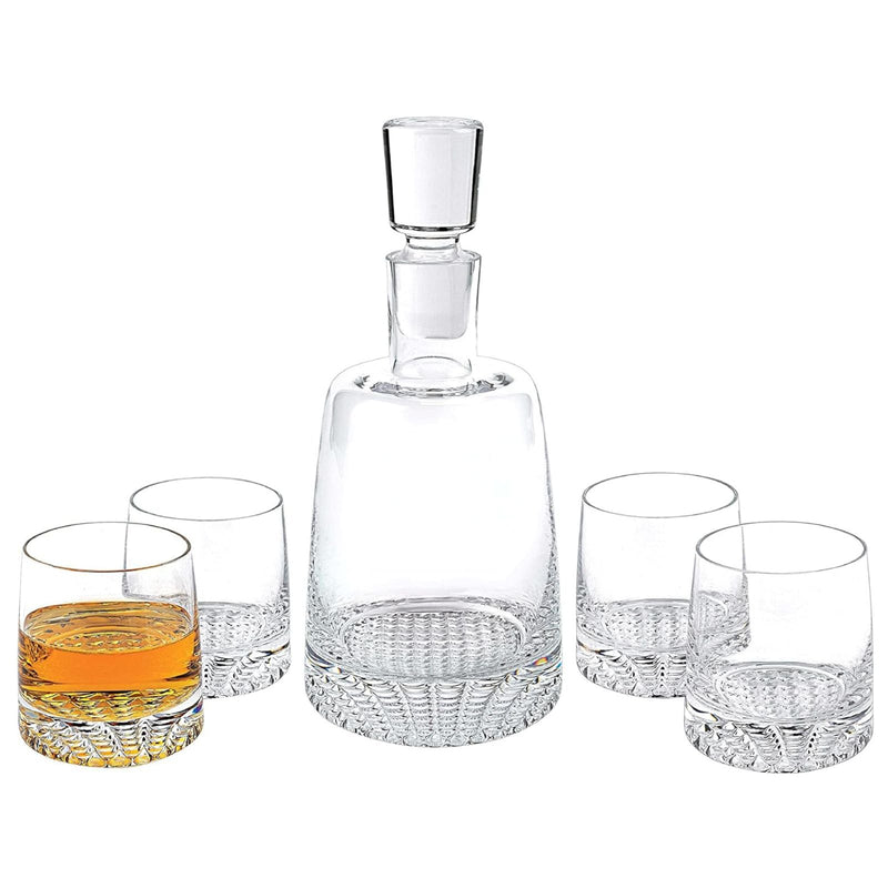 Badash Park Avenue - Crystal Decanter Set with Glasses - 5 Piece Whiskey Decanter Set - Four 10 oz. Mouth-Blown Lead-Free Crystal Whiskey Glasses - Crystal Decanter for Whiskey, Bourbon & Scotch