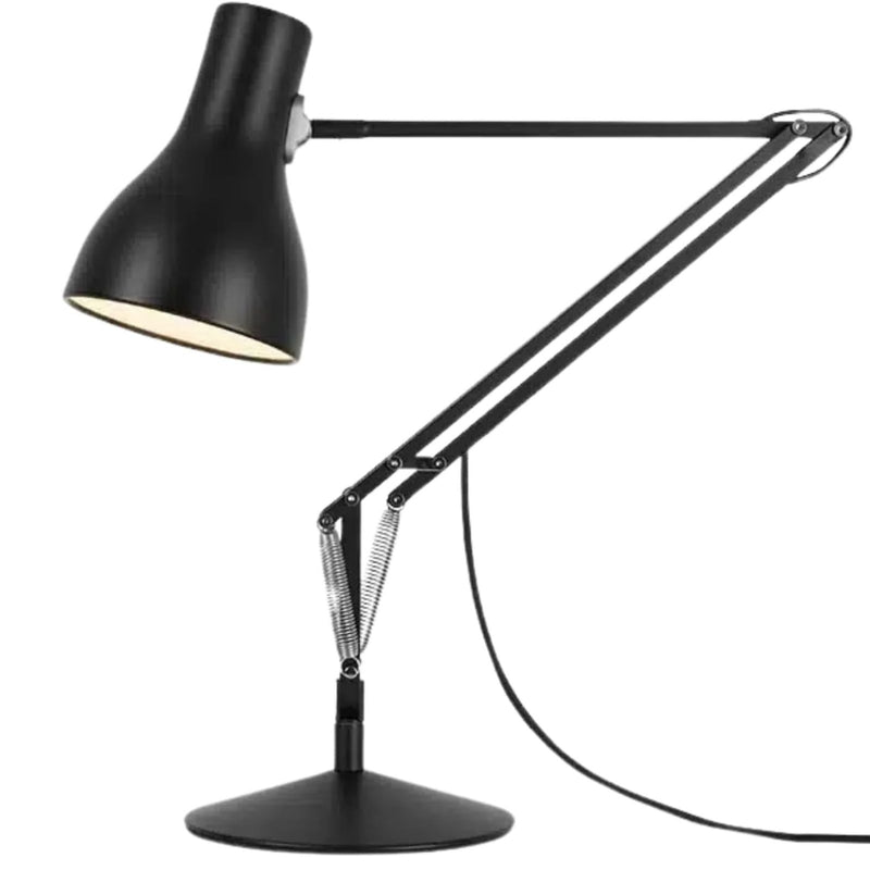Type 75 Desk Lamp | Large Adjustable Matt Paint Finish Cast Iron Base Aluminum Cover Integrated Shade Switch for Home Decor Essentials Study Bedroom Office Light (Jet Black)