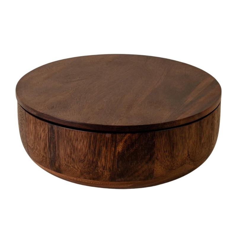 Holcomb Studio Dot Salad Bowl | Large Walnut Wood Serving Bowl with Matching Lid for Storage & Transport | Sloped Sides for Easy Serving | Modern Entertaining & Hostess Gift Dinner Table Home Decor