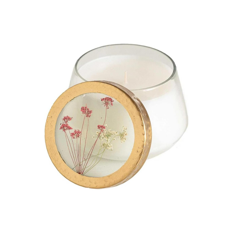 Rosy Rings Pressed Floral Candle - Aromatherapy Candles, Long Lasting Scented Luxury Candles for Home Decor, Botanicals Gifts Notes of Cardamom, Cinnamon, Clove, Tonka, Vanilla Medium (Spicy Apple)