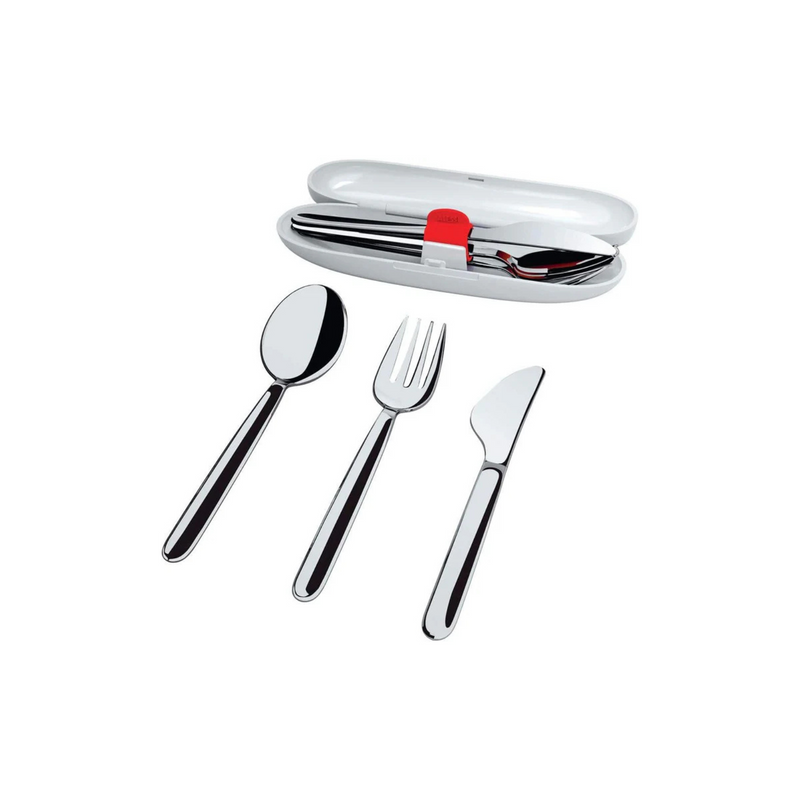 Alessi SA04S3 G Food à Porter Travel Cutlery Set: Spoon, Fork, Knife in 18/10 Stainless Steel, One size, steel