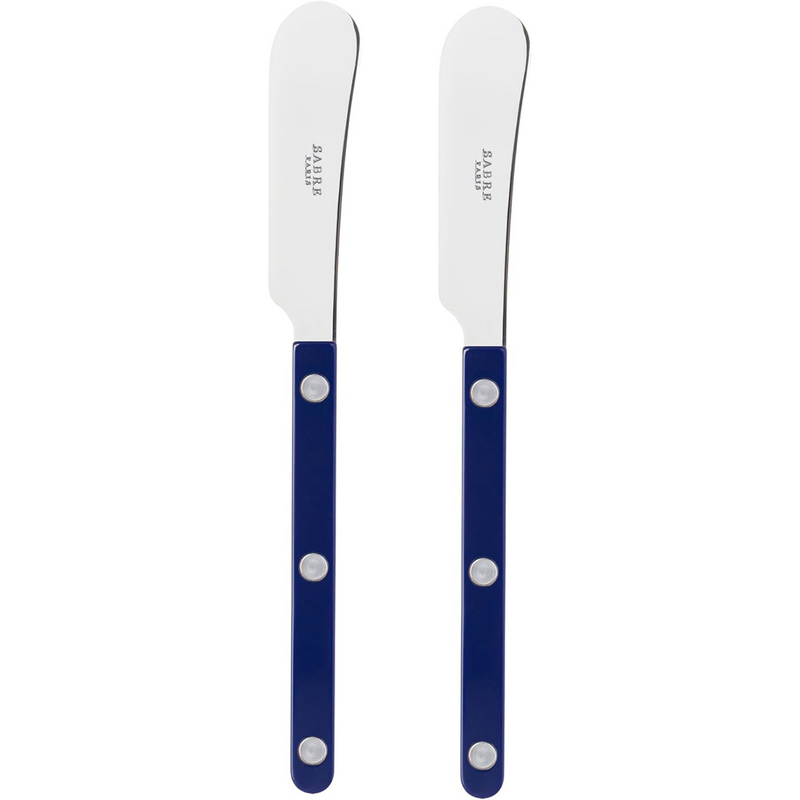 Set of 2 Spreader Knives 5.5 inches - Bistrot Collection - Perfect for Butter, Tapenades, Spreads - Stainless Steel & Nylon - Dishwasher Safe - Navy Blue - Brilliant Finish