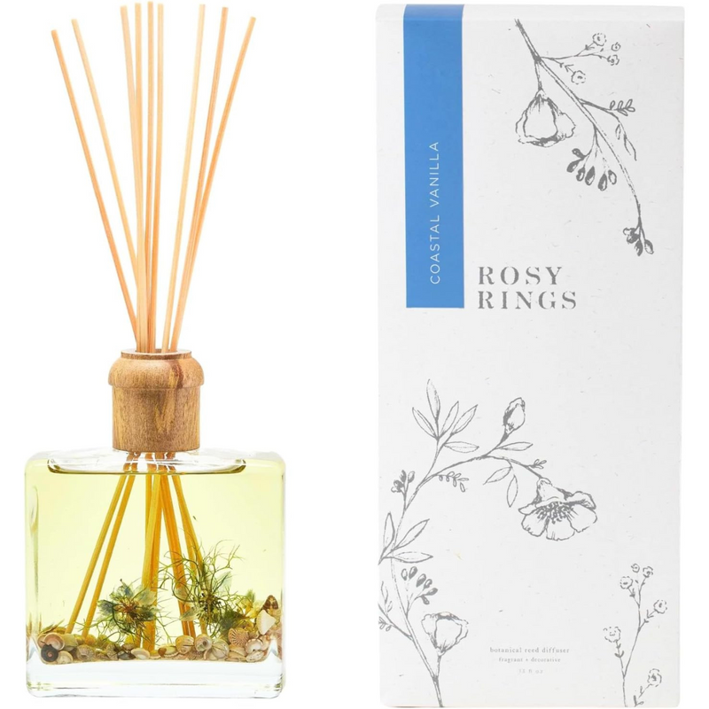 Rosy Rings Botanical Reed Diffuser Coastal Vanilla 13oz - Lasts 6-12 Months, Aromatherapy Diffuser, Reed Diffuser Sticks, Diffuser with Botanicals Perfect for Home Decor!