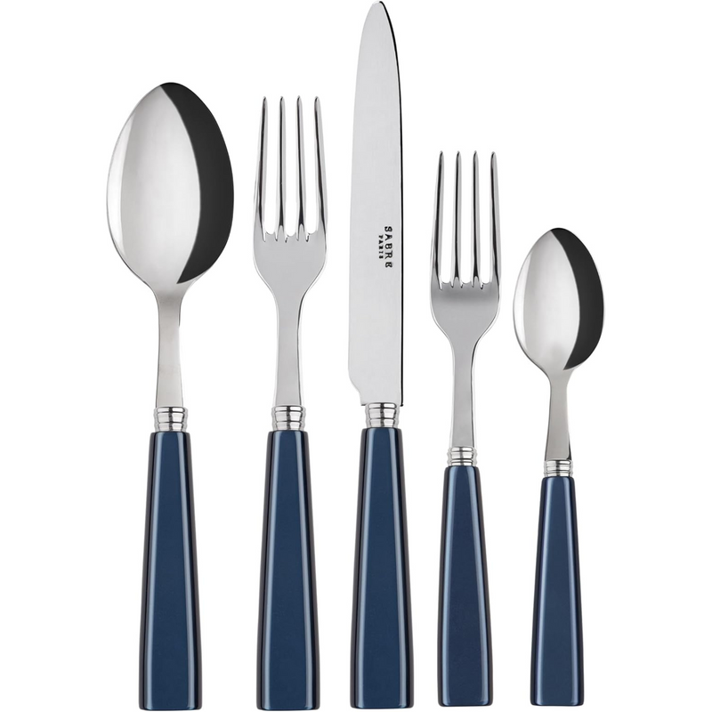 20-Piece Flatware Set For 4 - Icône Collection - Knives, Forks, Soup Spoons, Teaspoons & Dessert Forks - Stainless Steel & Acrylic - Dishwasher Safe - Midnight Blue