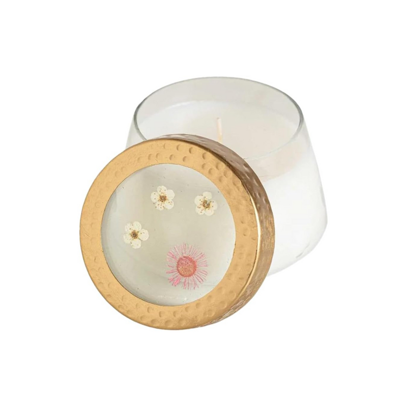 Rosy Rings Pressed Floral Candle - Aromatherapy Candles, Long Lasting Scented Luxury Candles for Home Decor, Botanicals Gifts Notes of Apricot, Blond Woods, Mirabelle Plum Small (Apricot Rose)