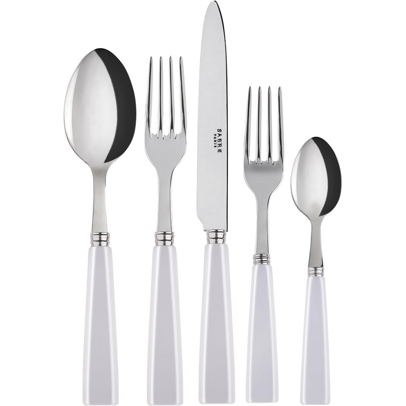 20-Piece Flatware Set For 4 - Icône Collection - Knives, Forks, Soup Spoons, Teaspoons & Dessert Forks - Stainless Steel & Acrylic - Dishwasher Safe - White