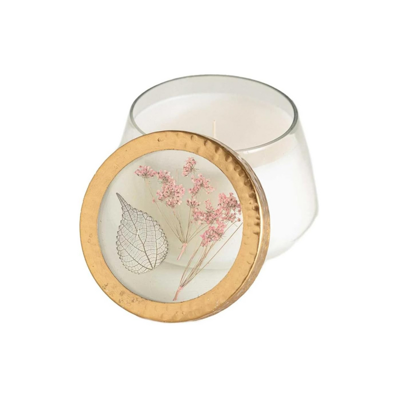 Rosy Rings Pressed Floral Candle - Aromatherapy Candles, Long Lasting Scented Luxury Candles for Home Decor, Botanicals Gifts Notes of Apricot, Blond Woods, Mirabelle Plum Medium (Apricot Rose)