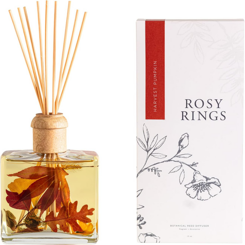 Rosy Rings Botanical Reed Diffuser 13oz - Lasts 6-12 Months Aromatherapy Notes of Cinnamon Clove Vanilla Long Lasting Floral Luxurious Fragrance Home Decor Housewarming Wedding Gifts (Harvest Pumpkin)