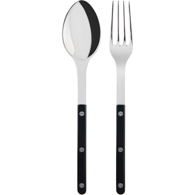 2-Piece Serving Set - Bistrot Collection - Large Fork & Large Spoon - Stainless Steel & Nylon - Dishwasher Safe - Black - Brilliant Finish