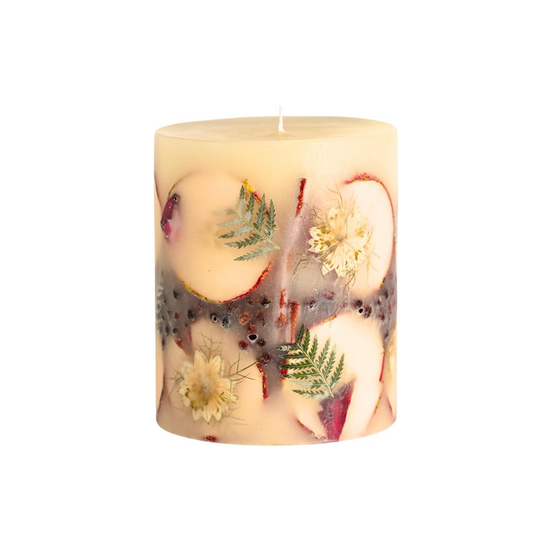 Rosy Rings Small Round Botanical Candle - Spicy Apple 5.5" Burn Time 120 Hours Notes of Cardamom, Cinnamon, Clove, Long Lasting Candles, Candle Gifts