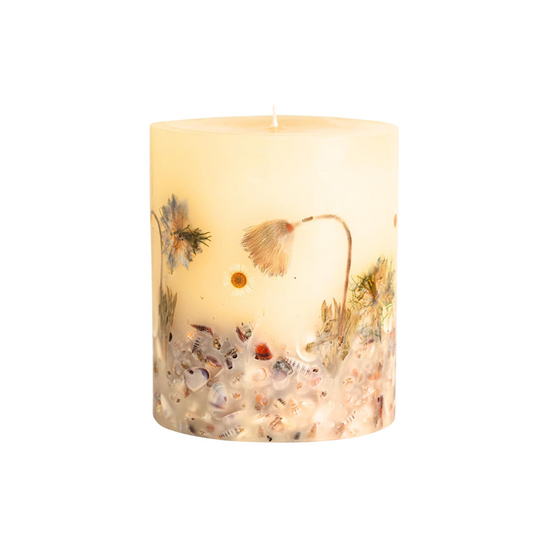 Rosy Rings Small Round Coastal Vanilla Botanical Candle - Bergamot, Jasmine 120 Hour Burn, Vanilla Scented Candles, Aromatherapy Candles, Floral Candles, Long Lasting Candles