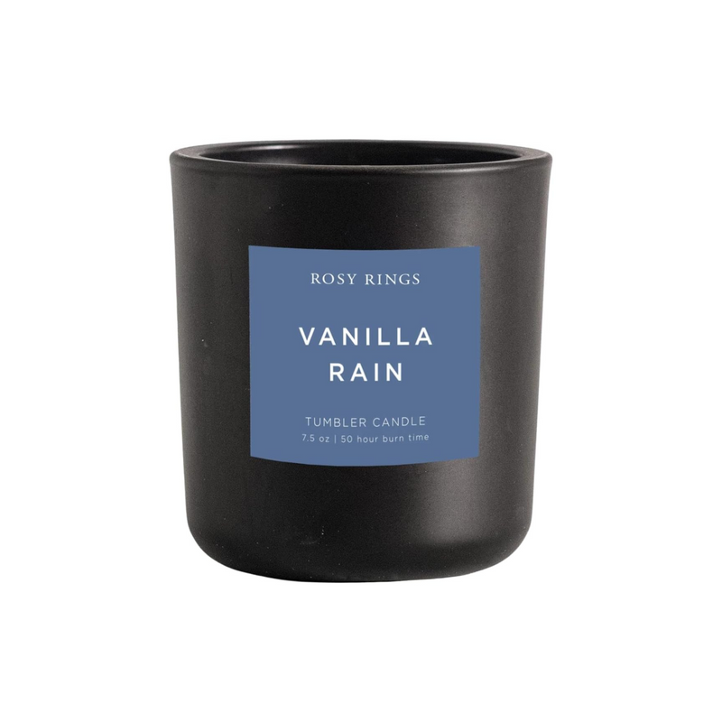 Rosy Rings Vanilla Rain Matte Black Glass Tumbler Candle | Aromatherapy Long Lasting Luxury Home Fragrance Gifts Notes of Cashmere Vanilla Jasmine Lily Sandalwood Apple 50 Hr Burn Time 3.7" H (Boxed)