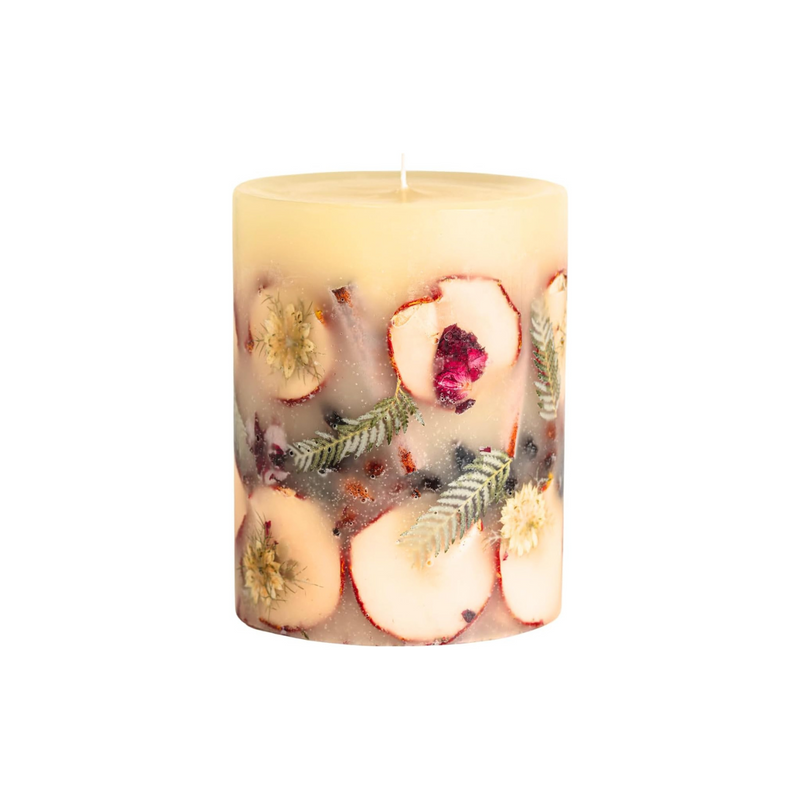 Rosy Rings Medium Round Botanical Candle - Spicy Apple 6.5" Burn Time 200 Hours Notes of Cardamom, Cinnamon, Clove, Long Lasting Candles, Aromatherapy Luxurious Fragrance Elegant Home Decor Gifts