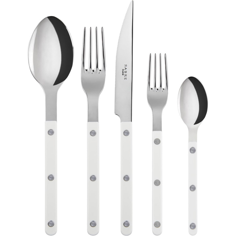 20-Piece Flatware Set for 4 - Bistrot Collection - Knife, Fork, Soup Spoon, Teaspoon & Dessert Fork - Stainless Steel & Nylon - Dishwasher Safe - White - Shiny Finish