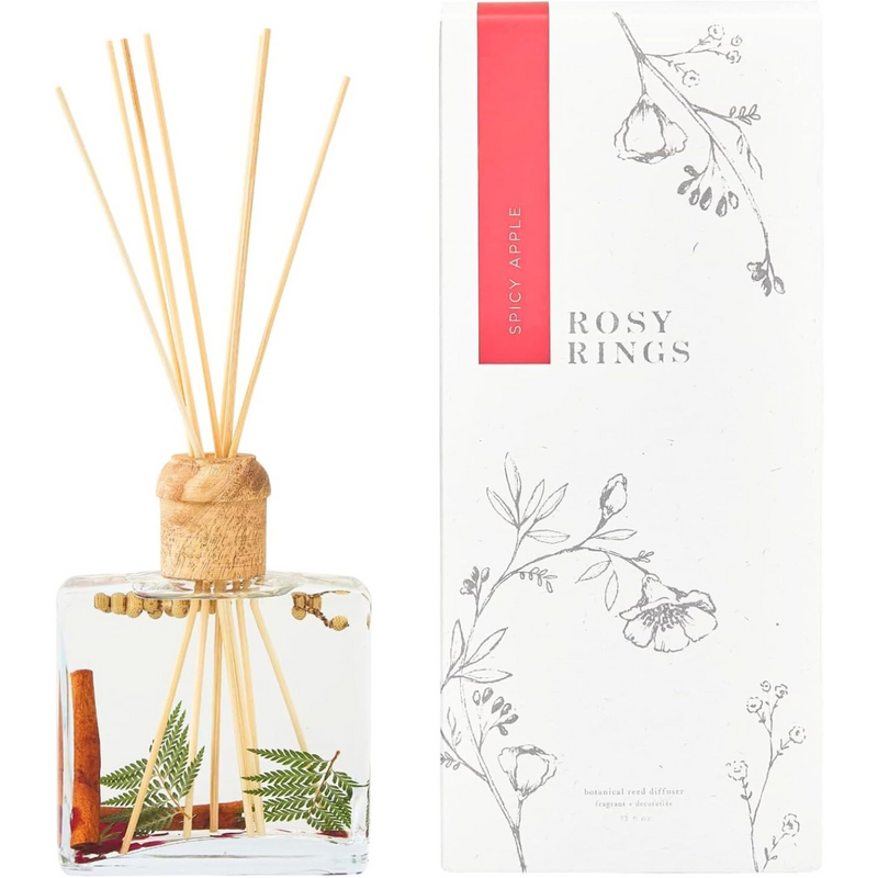 Rosy Rings Spicy Apple Botanical Reed Diffuser 13oz - Lasts 6-12 Months, Aromatherapy Diffuser, Reed Diffuser Sticks, Diffuser with Botanicals Perfect for Home Decor!