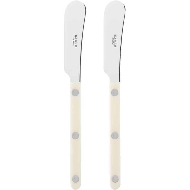 Set of 2 Spreader Knives 5.5 inches - Bistrot Collection - Perfect for Butter, Tapenades, Spreads - Stainless Steel & Nylon - Dishwasher Safe - Ivory - Brilliant Finish