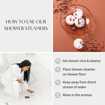 Rose Shower Steamers Aromatherapy | Organic Shower Bombs with Essential Oils | Self Care Christmas Birthday & Spa Gifts for Women & Men | Stocking Stuffers | 4 Pack