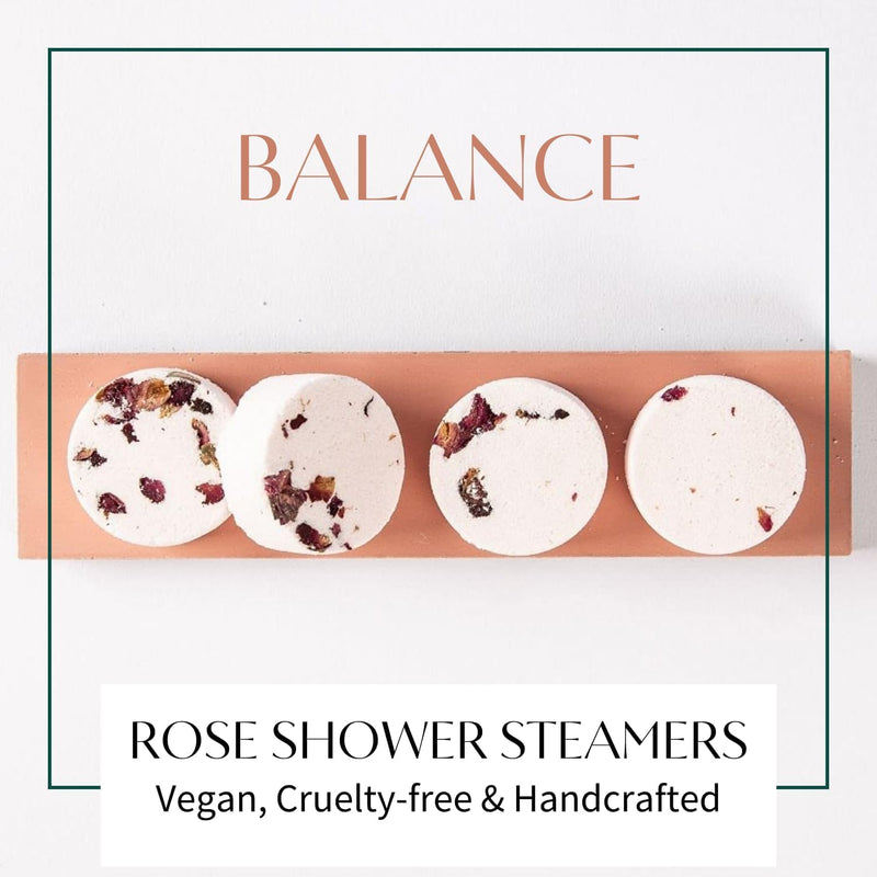 Rose Shower Steamers Aromatherapy | Organic Shower Bombs with Essential Oils | Self Care Christmas Birthday & Spa Gifts for Women & Men | Stocking Stuffers | 4 Pack