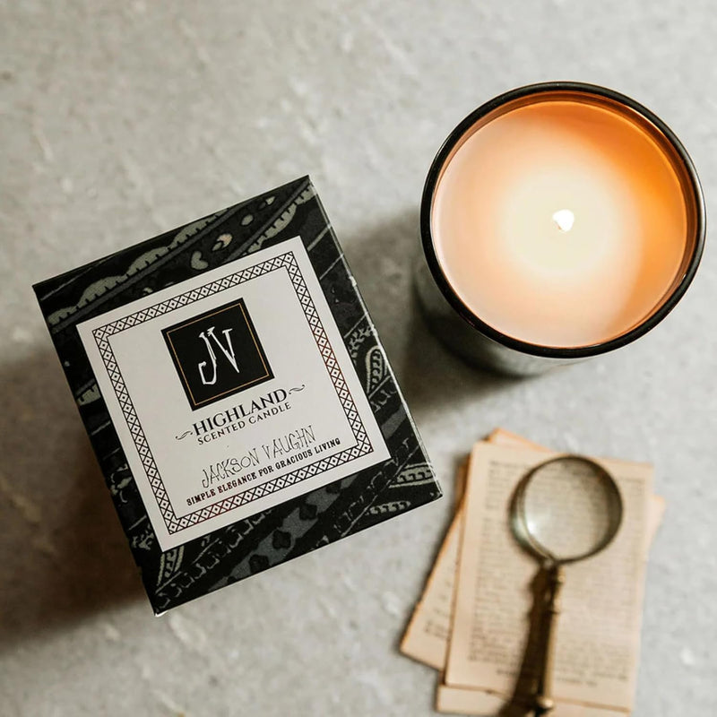 Jackson Vaughn Scented Candle | Aromatherapy Long Lasting Candles Luxury Home Fragrance Decor Gifts Hand Poured Soy Wax Notes of Mint, Sweet Basil, Green Grass 55 Hour Burn 14.5oz (Highland)