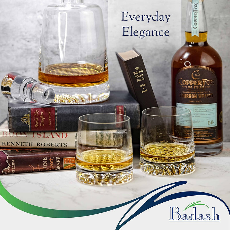 Badash Park Avenue - Crystal Decanter Set with Glasses - 5 Piece Whiskey Decanter Set - Four 10 oz. Mouth-Blown Lead-Free Crystal Whiskey Glasses - Crystal Decanter for Whiskey, Bourbon & Scotch