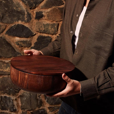 Holcomb Studio Dot Salad Bowl | Large Walnut Wood Serving Bowl with Matching Lid for Storage & Transport | Sloped Sides for Easy Serving | Modern Entertaining & Hostess Gift Dinner Table Home Decor