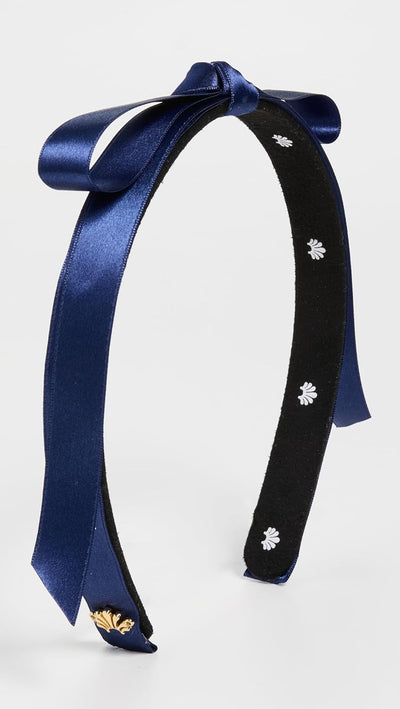 Lele Sadoughi Women's Bardot Satin Ribbon Headband, Navy, Blue, One Size