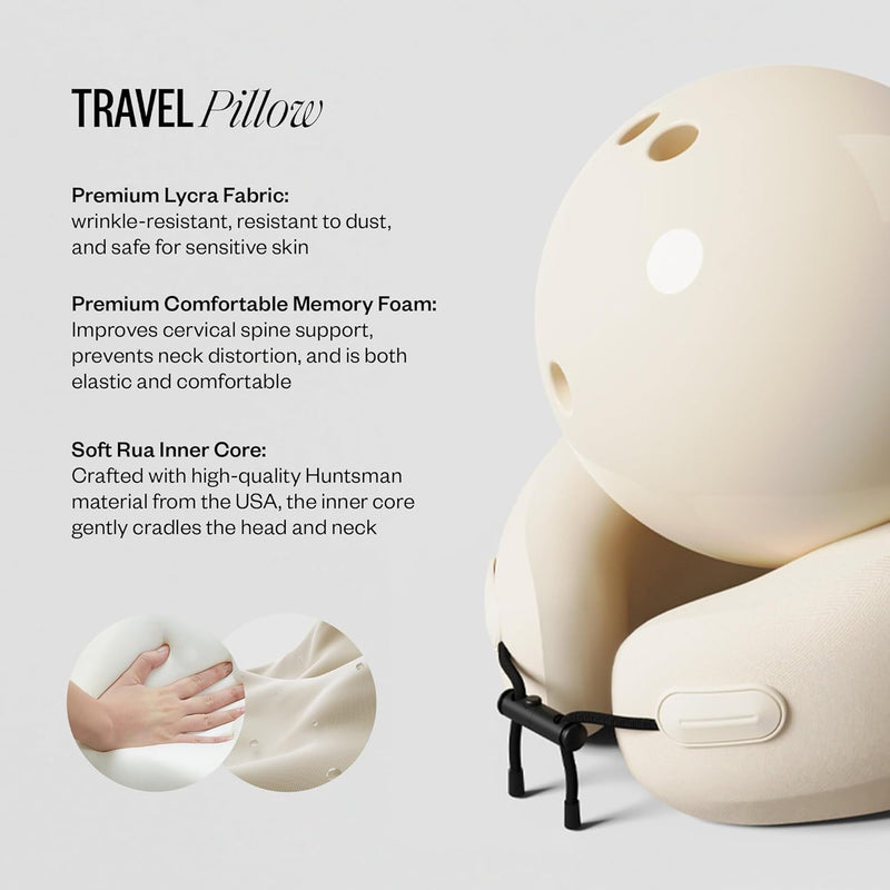 PIXIE MOOD Every Think Travel and Airplane Neck Pillow, Memory Foam, Support, Neck, Head Chin - Soft, Lightweight, Washable, Easy-to-Carry