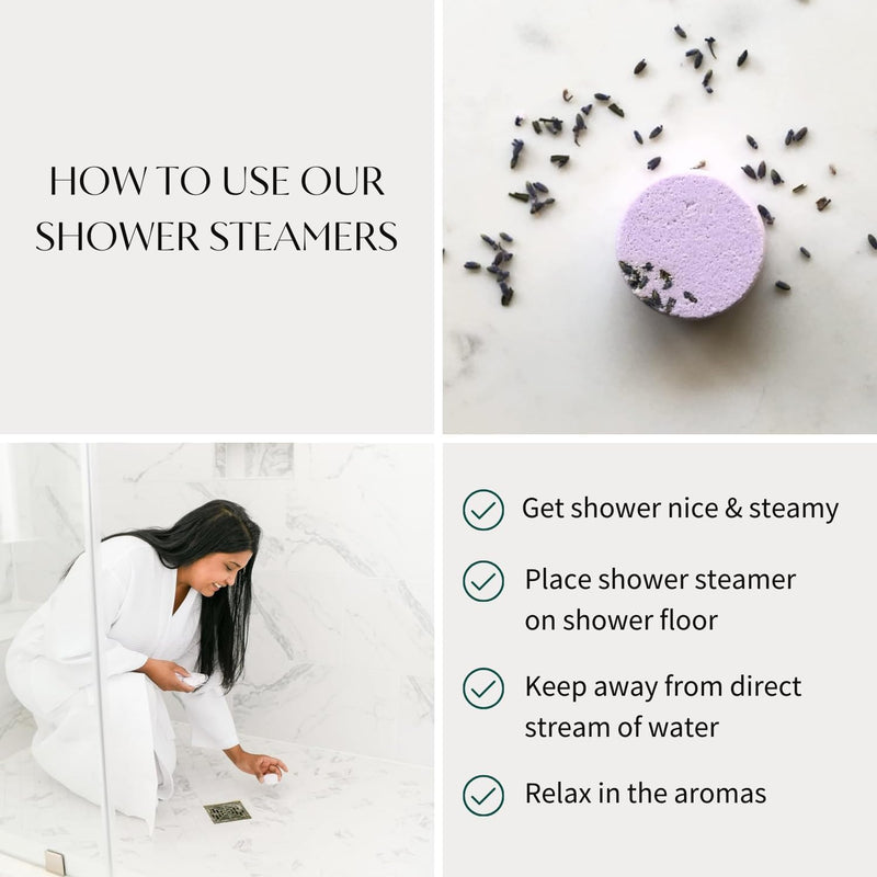 Lavender Shower Steamers Aromatherapy | Organic Shower Bombs with Essential Oils | Self Care Christmas Birthday & Spa Gifts for Women & Men | Stocking Stuffers | 4 Pack