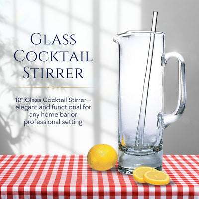 Badash Glass Cocktail Stirrer - 12" Long Mouth-Blown Lead-Free Glass Stir Rod - Bar Cocktail Shaker Spoon - Cocktail Stirrer for Drinks