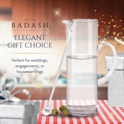 Badash Glass Cocktail Stirrer - 12" Long Mouth-Blown Lead-Free Glass Stir Rod - Bar Cocktail Shaker Spoon - Cocktail Stirrer for Drinks
