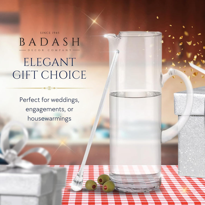 Badash Glass Cocktail Stirrer - 12" Long Mouth-Blown Lead-Free Glass Stir Rod - Bar Cocktail Shaker Spoon - Cocktail Stirrer for Drinks