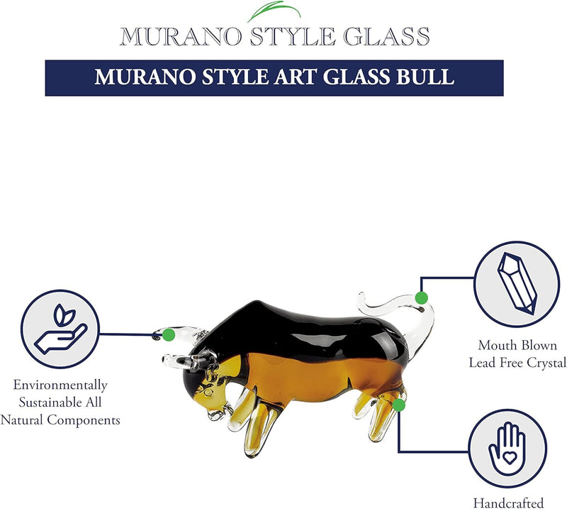 Badash Murano-Style Art Glass Bull Figurine - 4" Tall Decorative Artistic Glass Mouth-Blown Sculpture - Unique Home Decor & Gifts