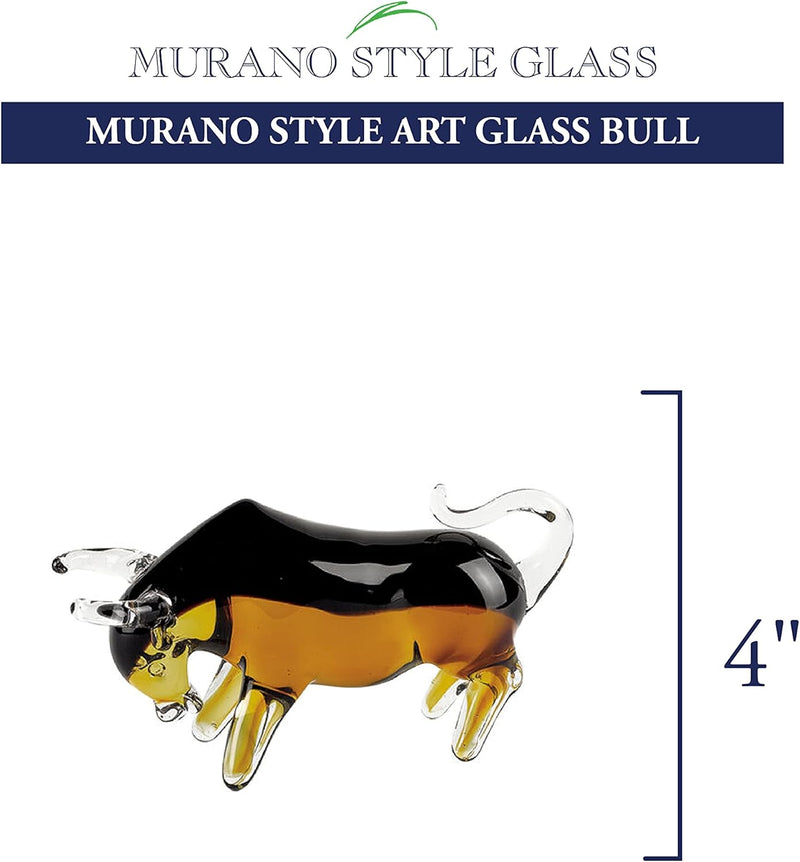 Badash Murano-Style Art Glass Bull Figurine - 4" Tall Decorative Artistic Glass Mouth-Blown Sculpture - Unique Home Decor & Gifts