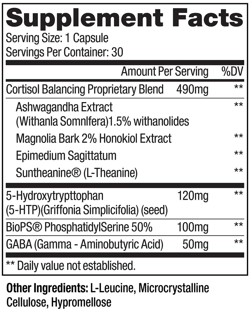 Dr. Nigma CORTISOL BALANCER for Restful Sleep, Mood, and Stress Support with Adaptogens and Ashwagandha, Gluten-Free, Vegan - 30 Capsules
