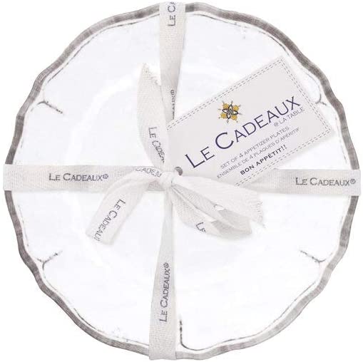 Le Cadeaux Rustica Antique White Appetizer Plates Set of 4, 6 inches