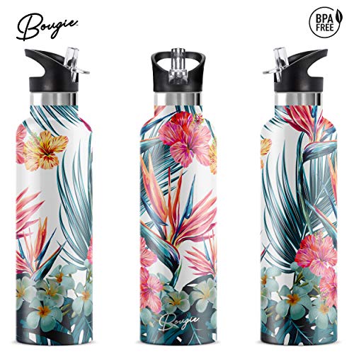 My Bougie Bottle | Hibiscus Stainless Steel Water Bottle With Straw | Pipe Cleaner & Ice Tray Included | Leak-Proof Lid | Double Insulated For Warm & Cold | BPA Free | 25 oz